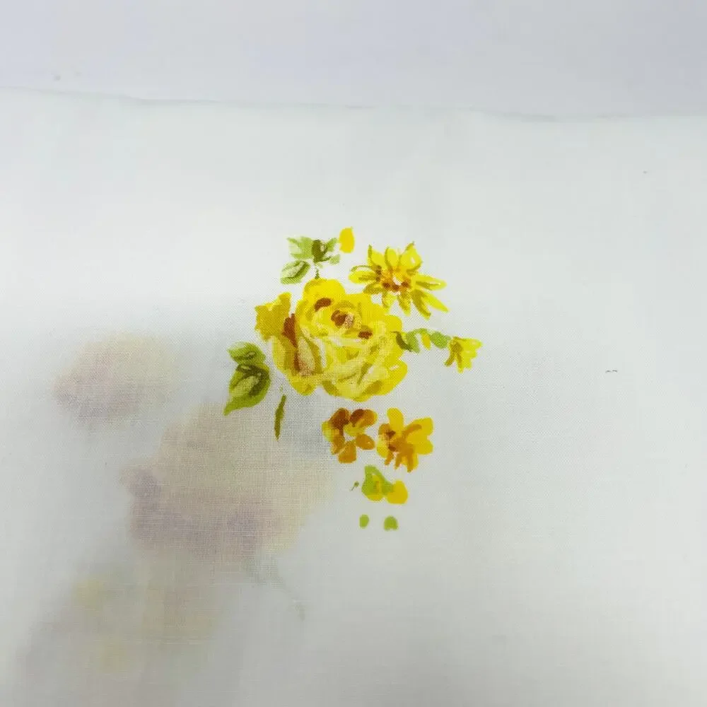 Vintage Yellow Floral Double Fitted Sheet Muslin Cotton Polyester Roses